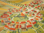 Bundesrepublik Deutschland 50er-60er Jahre Schulwandkarte / Schul Lehrtafel / Rollbild Karte / Erdkunde / Dorfformen II 2-3