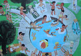 Bundesrepublik Deutschland 1986 Schulwandkarte / Rollbild Karte / Lehrtafel / Jahreszeiten / Sommerzeit-Badezeit 1-2