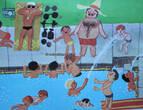 Bundesrepublik Deutschland 1986 Schulwandkarte / Rollbild Karte / Lehrtafel / Jahreszeiten / Sommerzeit-Badezeit 1-2