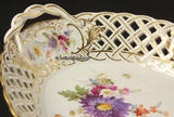 Meißen 1860-1924 Meissener Porzellan/Durchbrochene ovale Korbschale/Blumenmalerei mit Golddekor 1-2