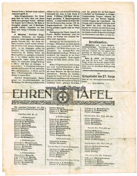 Deutsches Reich Kriegs-Zeitung Für Das XV. A.K./2. Kriegsjahr./No 130 ...