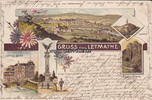 Letmathe/Iserlohn Litho/Ansichtskarte/Gruss aus Letmathe./Hôtel Bohe / Krieger-Denkmal / Pater u. ... -