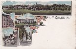 Oelde i/W. Litho/Ansichtskarte/Gruss aus Oelde i/W./Krieger Denkmal/Lange-Strasse/... -