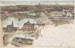 Bünde/Westfalen Ansichtskarte/Postkarte/Litho/Gruss aus Bünde i./W./Stadtgarten/neue Kirche/... -
