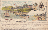 Norderney Ansichtskarte / Postkarte / Litho / Gruss aus Norderney. / Giftbude / Weststrand -