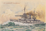 Deutsches Reich Künstlerkarte / Reklamekarte / S.M. Linienschiff Nassau / Joh. Gottl. ... -