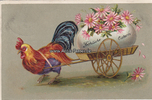 Deutsches Reich Ansichtskarte / Postkarte / Prägekarte / Fröhliche Ostern / Hahn / Wagen / Ei.. -