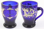 Deutsches Reich Handgefertigtes blaues Badeglas, Henkelglas, mit Rocaillen Malerei,.... -