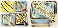 Strehla / Sachsen / DDR Aschenbecher Garnitur / 4 Aschenbecher im Behälter / Strehla Keramik Import -