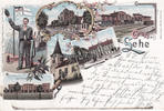 Lehe / Bremerhaven Ansichtskarte / Postkarte / Litho / Gruss aus Lehe-Kaserne. Post. Bahnhof.... -