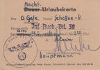 Drittes Reich Nacht-Urlaubskarte für den Obergefreiten Scheffer -