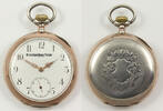 Schweiz Omega / Offene Herrentaschenuhr / 800er Silber / Teilweise rotvergoldet -