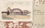 Düsseldorf Ansichtskarte / Postkarte / Prägekarte / Rheinbrücke / Herzlichen Glückwunsch... -