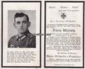 Deutsches Reich / Kell Totenzettel / Sterbebild / Franz Michels O - Gefr. bei der schweren Artillerie -
