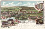 Algringen/Frankreich Farb-Lithografie/Gruss aus Algringen/Totalansicht./Bahnhof./Bürgermeisteramt... -