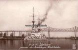 Deutsches Reich Ansichtskarte/Postkarte/S.M.S. <i>Schlesien</i> passiert die Rendsburger Hochbrücke. -