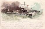 Deutsches Reich Litho/Künstlerkarte/Torpedodivision unter Volldampf. -