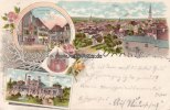Unna Litho/Grüsse aus Unna./Marktplatz. Denkmal./Total./Badehaus-Königsborn. -