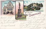 Dortmund Litho/Gruss aus Dortmund/Rathhaus (Renoviert)/Kriegerdenkmal 1870/71./... -