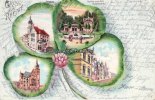 Rheydt Litho/Gruss aus Rheydt./Postamt./Parthie aus dem Kaiserpark./Bismarckstrasse./.. -