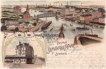 Dortmund Litho/Gruss aus dem Gasthof zur Deutschen Flotte P. Breibach./Hafen des... -