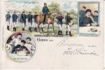 Deutsches Reich Litho/Gruss aus/Auf dem Marsche./Am Geburtstag Sr. Majestät./Von der Heimath. -