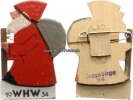 Drittes Reich WHW/Weihnachtsmotive/Weihnachtsmann, Holzabzeichen, farbig mit Pappschild -