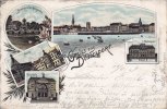 Düsseldorf Litho/Gruss aus Düsseldorf./Brunnen in der Königsallee./Markt./Kunsthalle./... -