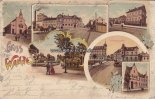 Wanne-Eickel Litho/Gruss aus Wanne./Kath. Kirche./Kurgarten./Hôtel Zengerling./Hôtel ... -