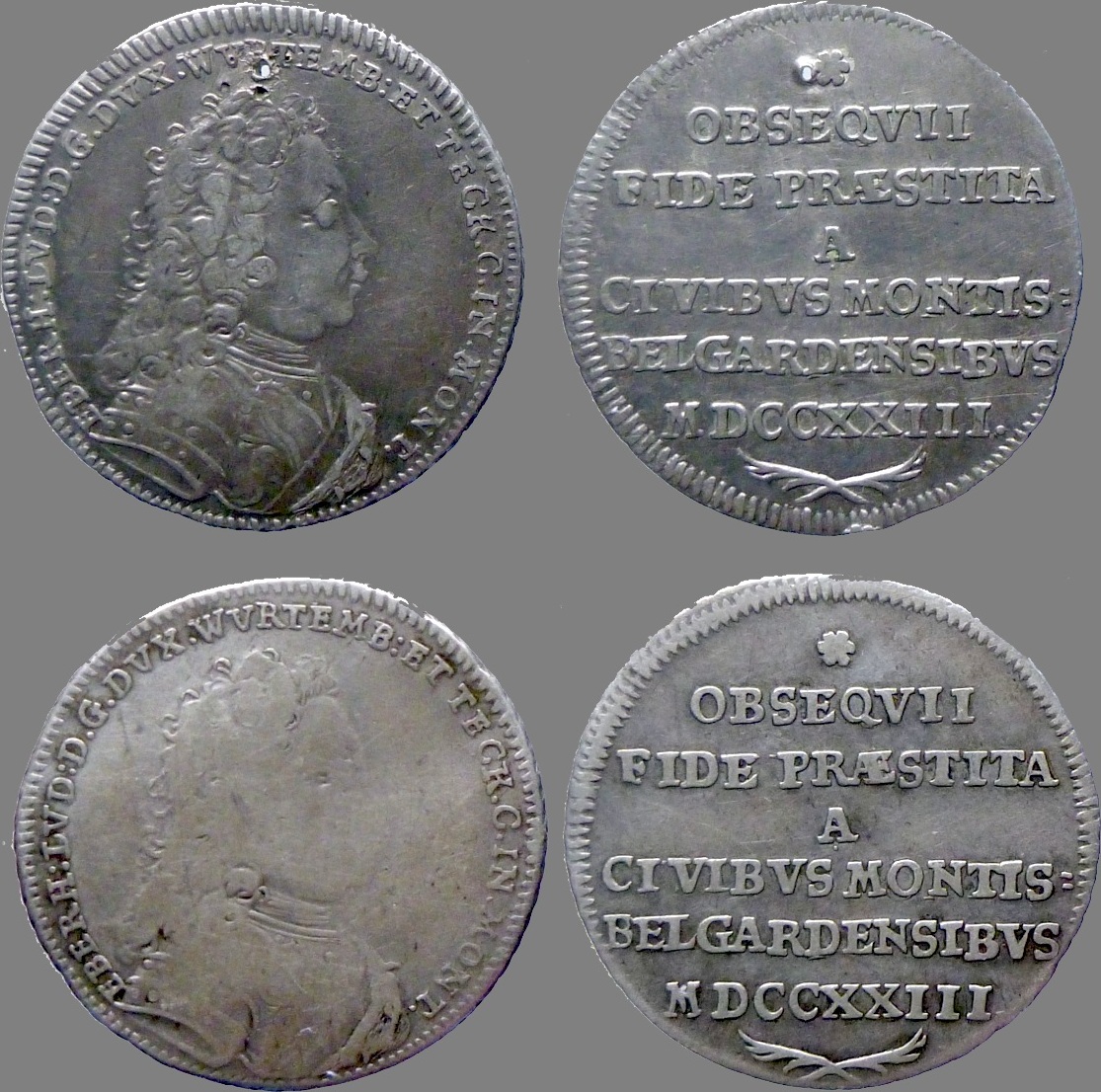 WURTTEMBERG MOMPELGART Jeton (2x) 1723 Eberhard Ludwig von