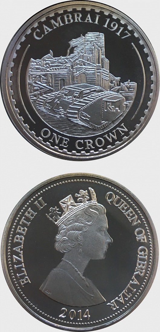 One Crown Gibraltar 2014 WWI 100th Anniversary Cambrai Vz St MA Shops   Gi42415 