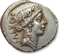 ROMAN REPUBLIC AR silver denarius 49 B.C. Mn. Acilius Glabrio, Rome mint - rare in this near mint state quality - EF++ nearly as minted, great toning