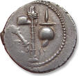 ROMAN REPUBLIC AR silver denarius 49-48 B.C. Military mint travelling with C. Julius Caesar, Gaul or Italy EF/EF+ attractive dark steelgrey toning with hints of gold irridescenc