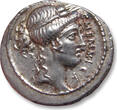 ROMAN REPUBLIC AR silver denarius 56 B.C. C. Memmius C.f, Rome mint VF+/EF- sharply struck, small die error on obverse