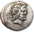 ROMAN REPUBLIC AR silver denarius 80 B.C. L. Procilius, Rome mint VF+ hairline scratches on obverse right field, great toning