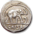 ROMAN REPUBLIC AR silver denarius circa 49-48 B.C. Julius Caesar, mobile military mint moving with Caesar in Gaul or Italy VF+/EF- light steelgrey toning