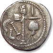 ROMAN REPUBLIC AR silver denarius circa 49-48 B.C. Julius Caesar, mobile military mint moving with Caesar in Gaul or Italy VF+/EF- light steelgrey toning