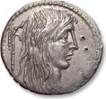 ROMAN REPUBLIC AR silver denarius L. Hostilius Saserna, Rome mint 48 B.C. - exceptionally well struck - VF+/EF- slight porosity on reverse, banker