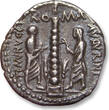 ROMAN REPUBLIC AR silver denarius 134 B.C. Ti. Minucius C.f. Augurinus, Rome VF+/EF- dark steelgrey toning, hints of blue irridescence, minor surfa