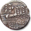 ROMAN REPUBLIC AR silver denarius 138 B.C. Cn. Gellius, Rome mint VF+/EF- steelgrey toning, some minor corrosion on reverse near edge