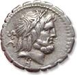 ROMAN REPUBLIC AR silver denarius 83-82 B.C. Q. Antonius Balbus, Rome - variety with control letter H on obverse VF+/EF- light steelgrey toning