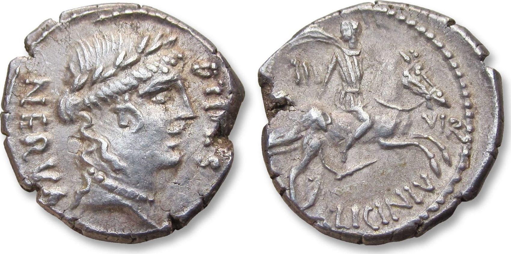 ROMAN REPUBLIC AR denarius 47 B.C. A. Licinius Nerva, Rome 