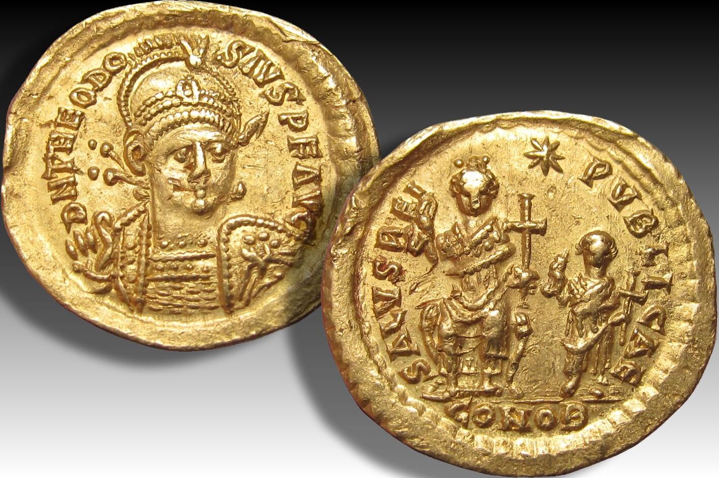 ROMAN EMPIRE AV gold solidus 425-430 A.D. Theodosius II, Constantinople ...