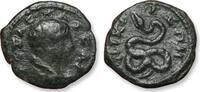 ROMAN EMPIRE AE (hemi)assarion Geta as Caesar, Bithynia, Nicaea - coiled snake - scarce little cointype -