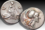 ROMAN REPUBLIC AR silver denarius anonymous issue, Rome mint - with old handwritten collector's ticket -