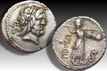 ROMAN REPUBLIC AR silver denarius L. Procilius, Rome mint -