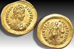 ROMAN EMPIRE AV gold tremissis Theodosius II, Constantinople mint - VICTORIA AVGVSTORVM - near mint state -
