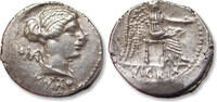 ROMAN REPUBLIC AR silver denarius M. Porcius Cato, Rome mint -