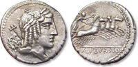 ROMAN REPUBLIC AR silver denarius L. Julius Bursio, Rome mint - variety with laurel wreath as control symbol - -