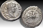 ROMAN EMPIRE AR silver denarius Caracalla, Rome mint - Profectio issue, scarce variety with captive below horse -